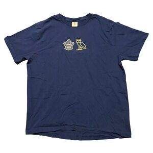 OVO Toronto Maple Leafs T-Shirt Mens Large Navy Blue Cotton Made in Canada‎ NHL